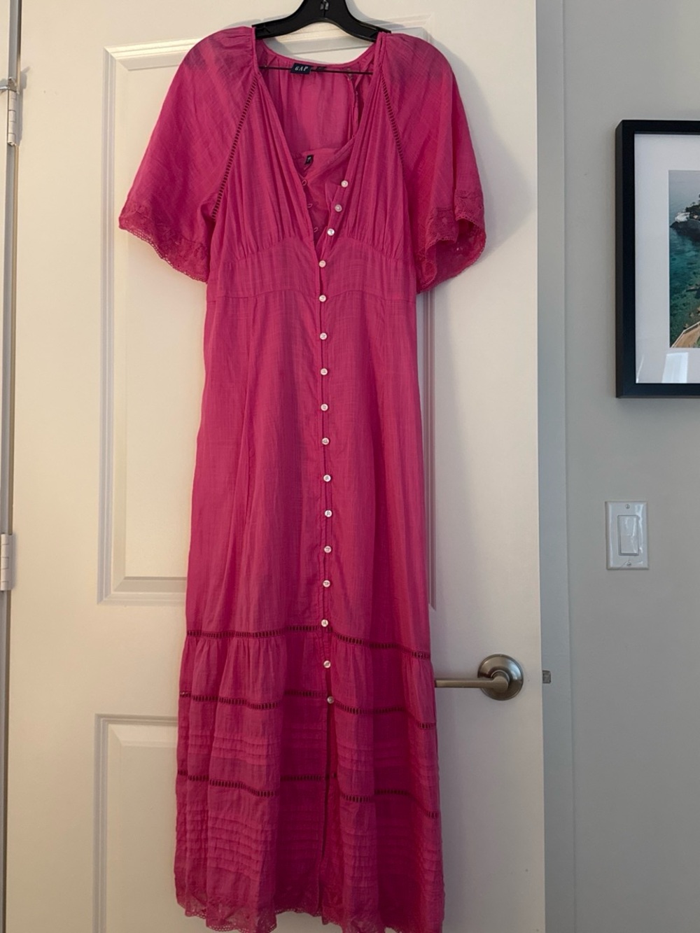 GAP Hot Pink Button-Front Maxi Dress